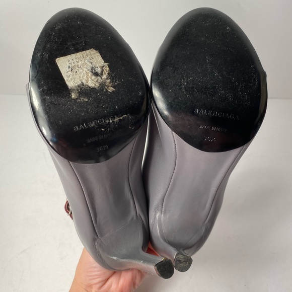 Balenciaga open toe mules sandals heels leather grey burgundy 36.5 - Picture 9 of 10